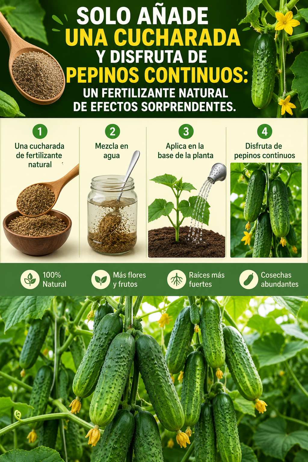 Solo añade una cucharada y disfruta de pepinos continuos: un fertilizante natural de efectos sorprendentes.