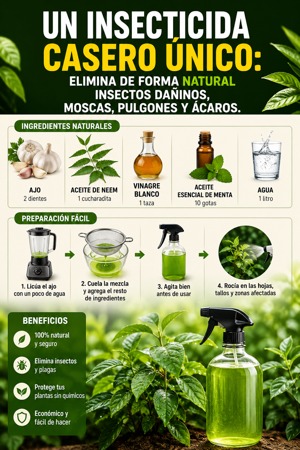 Un insecticida casero único: elimina de forma natural insectos dañinos, moscas, pulgones y ácaros.