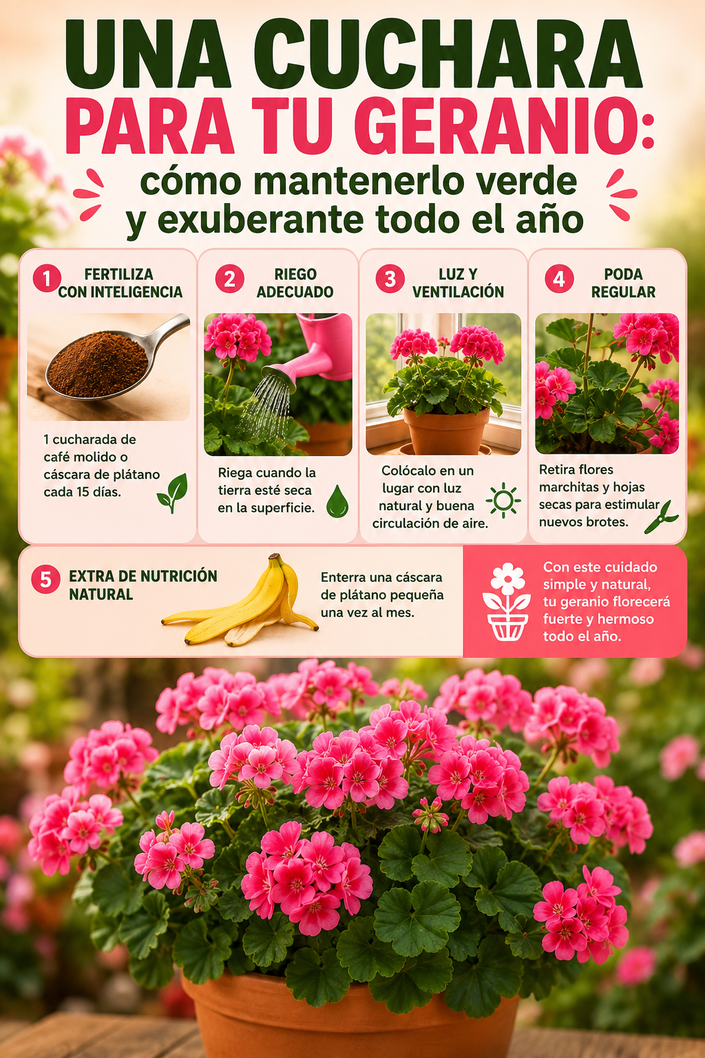 Una cuchara para tu geranio: cómo mantenerlo verde y exuberante todo el año