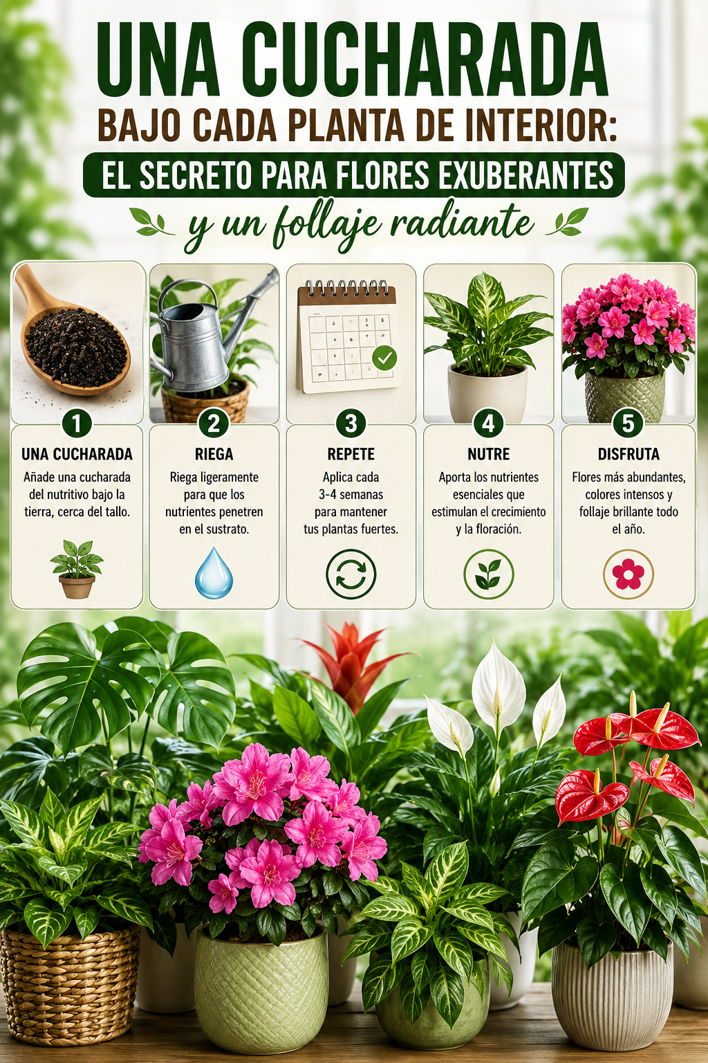 Una cucharada bajo cada planta de interior: el secreto para flores exuberantes y un follaje radiante