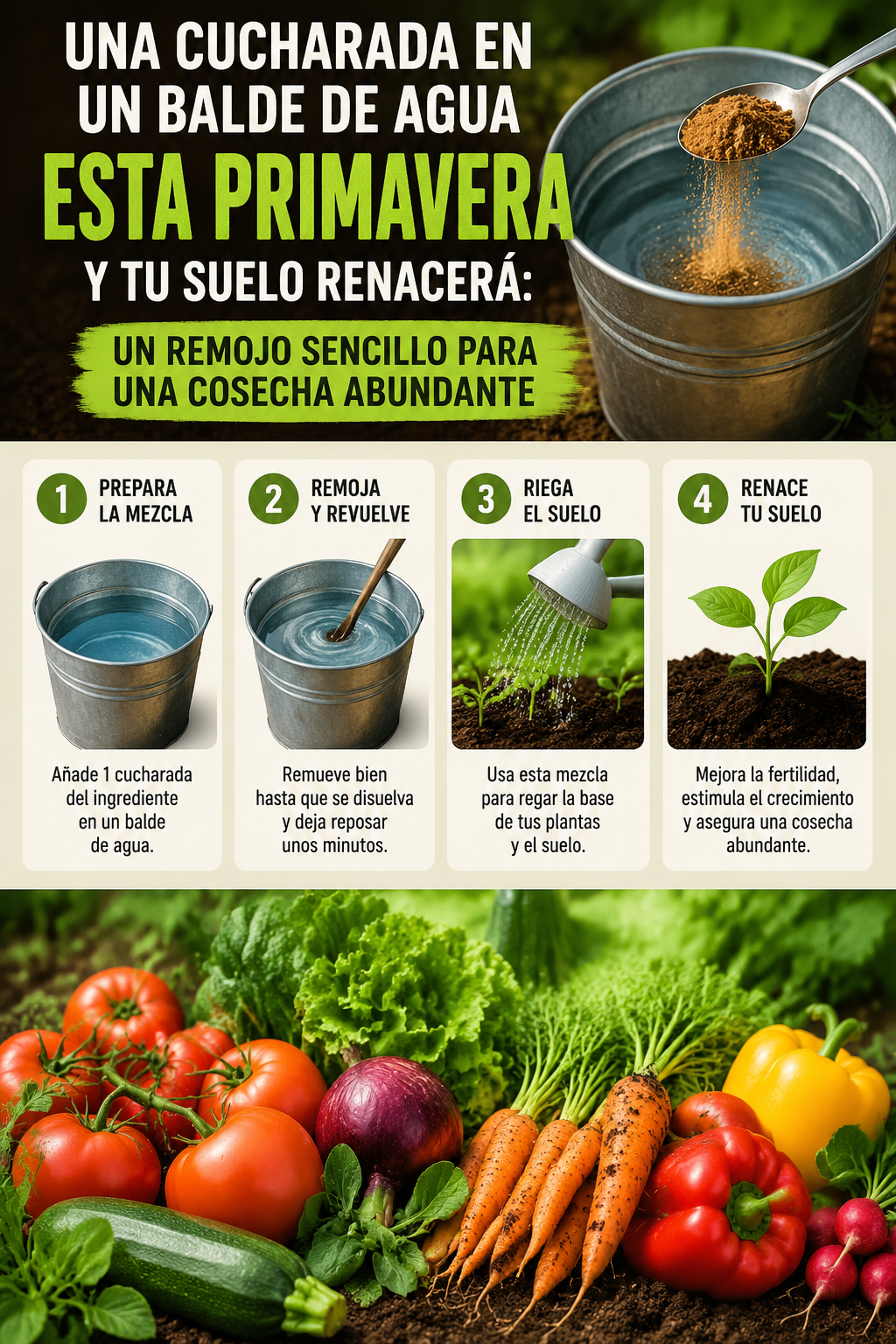 Una cucharada en un balde de agua esta primavera y tu suelo renacerá: un remojo sencillo para una cosecha abundante