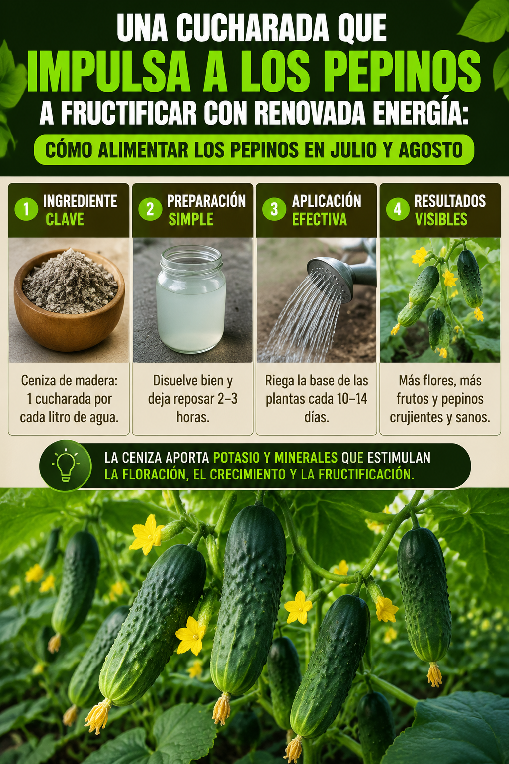 Una cucharada que impulsa a los pepinos a fructificar con renovada energía: cómo alimentar los pepinos en julio y agosto