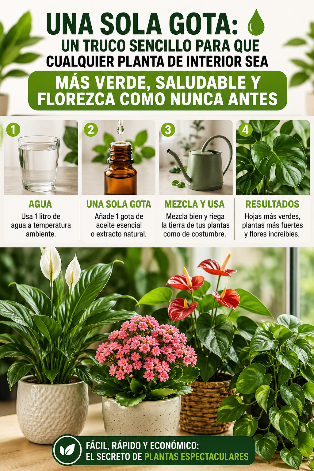 Una sola gota: un truco sencillo para que cualquier planta de interior sea más verde, saludable y florezca como nunca antes
