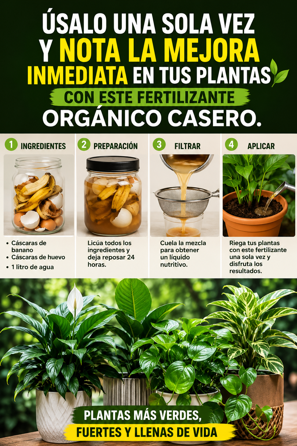 Úsalo una sola vez y nota la mejora inmediata en tus plantas con este fertilizante orgánico casero.