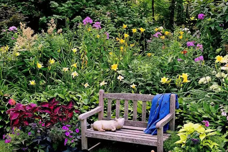 Tengo un nuevo pasatiempo: plantar flores. Por eso quería compartir con ustedes el proyecto de un pequeño jardín con flores. Alrededor del banco hay flores plantadas. Se ve muy lindo y veraniego.