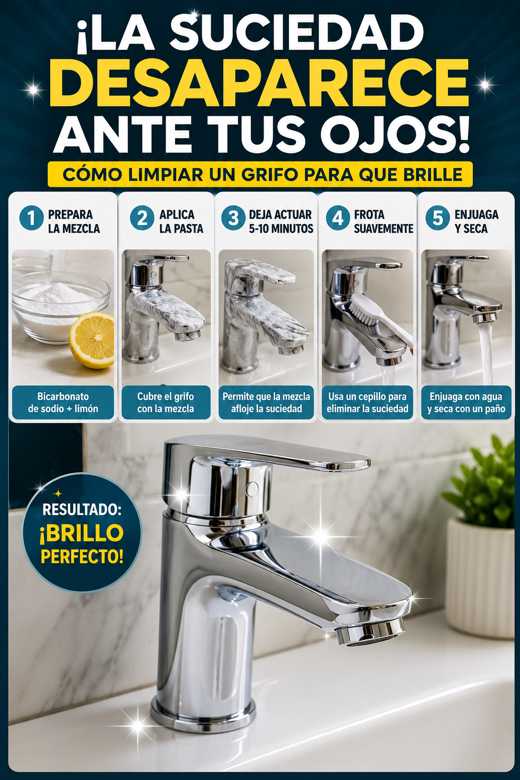 ¡La suciedad desaparece ante tus ojos! Cómo limpiar un grifo para que brille