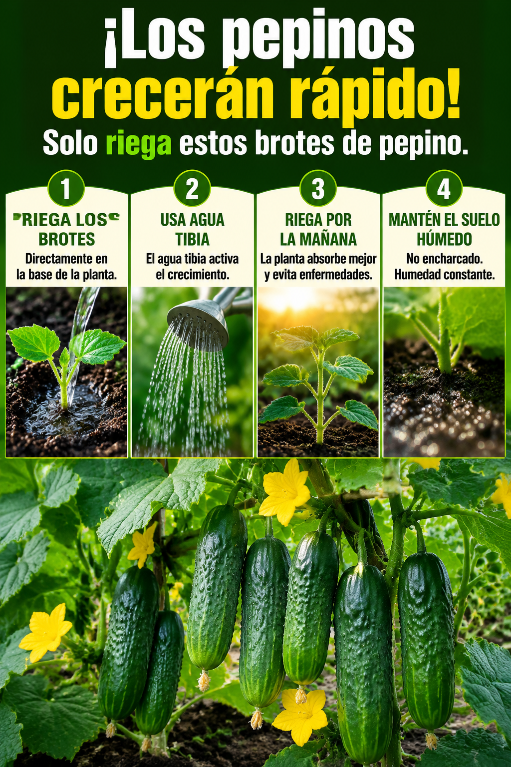 ¡Los pepinos crecerán rápido! Solo riega estos brotes de pepino