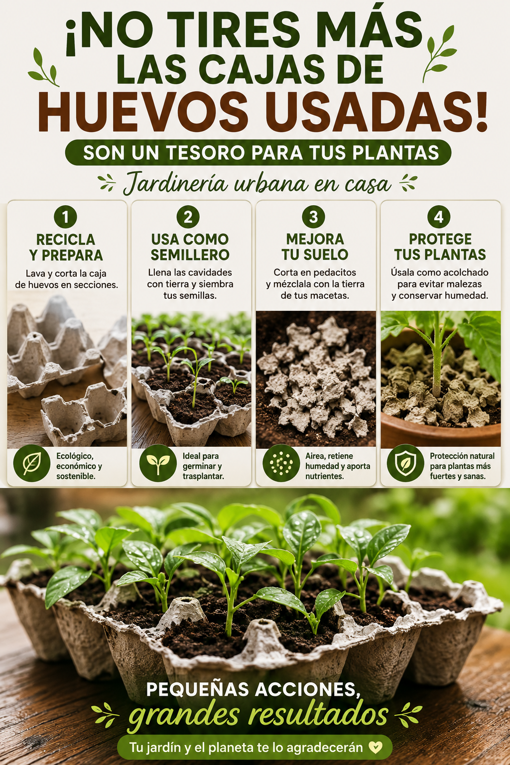 ¡No tires más las cajas de huevos usadas! Son un tesoro para tus plantas | Jardinería urbana en casa