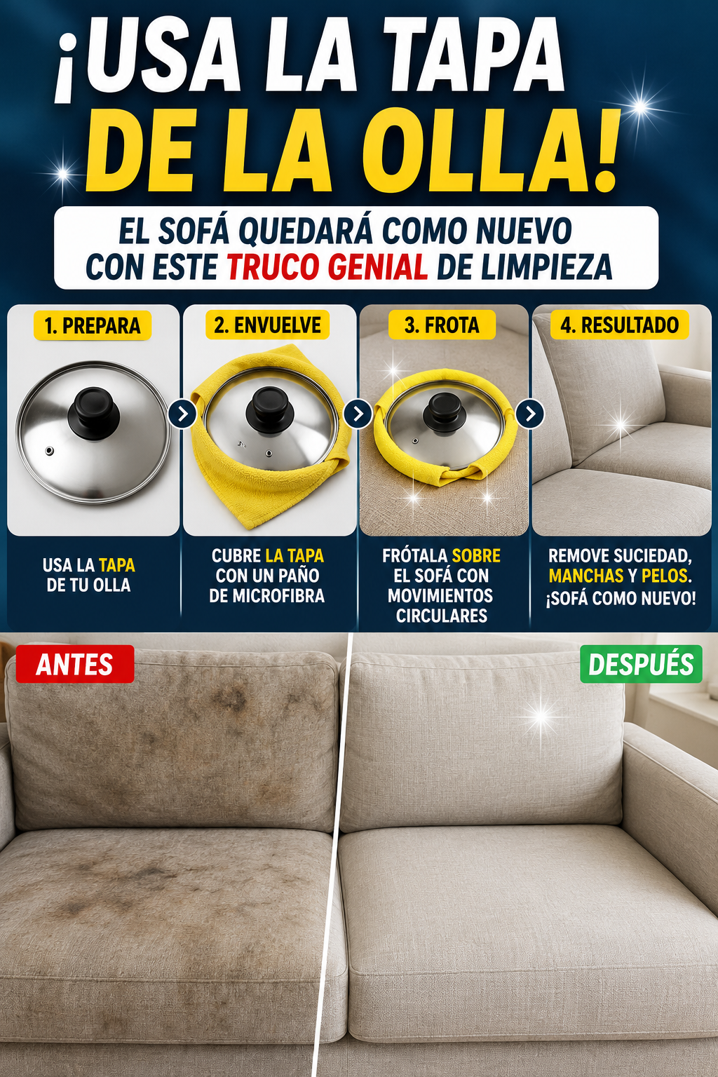 ¡Usa la tapa de la olla! El sofá quedará como nuevo con este truco genial de limpieza