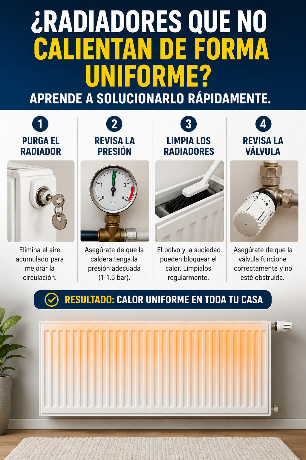 ¿Radiadores que no calient de forma uniforme? Aprende a solucionarlo rápidamente
