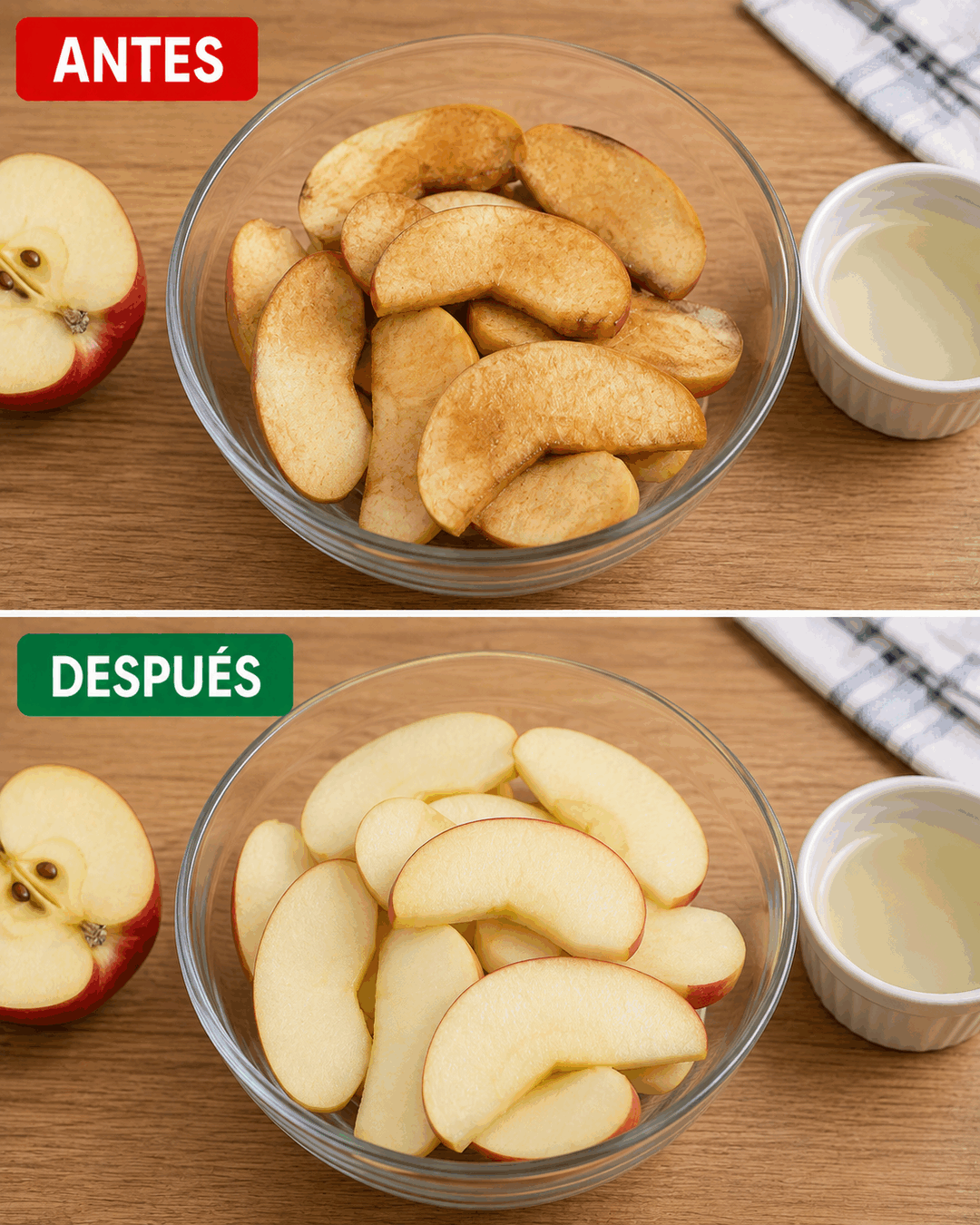 El método tradicional para evitar que las manzanas cortadas se oscurezcan antes de servirlas