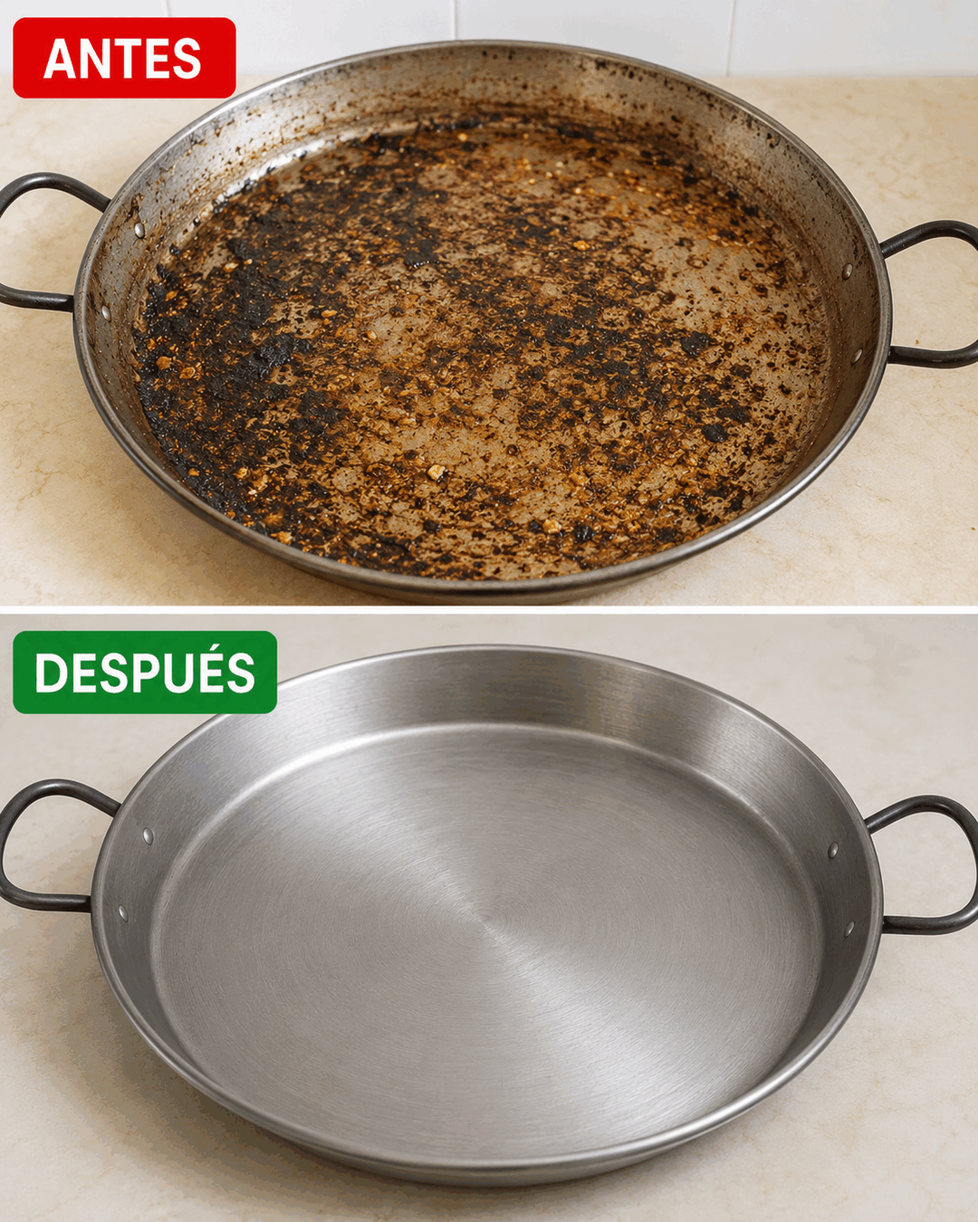 El truco para limpiar una paellera después de cocinar sin estropear su superficie