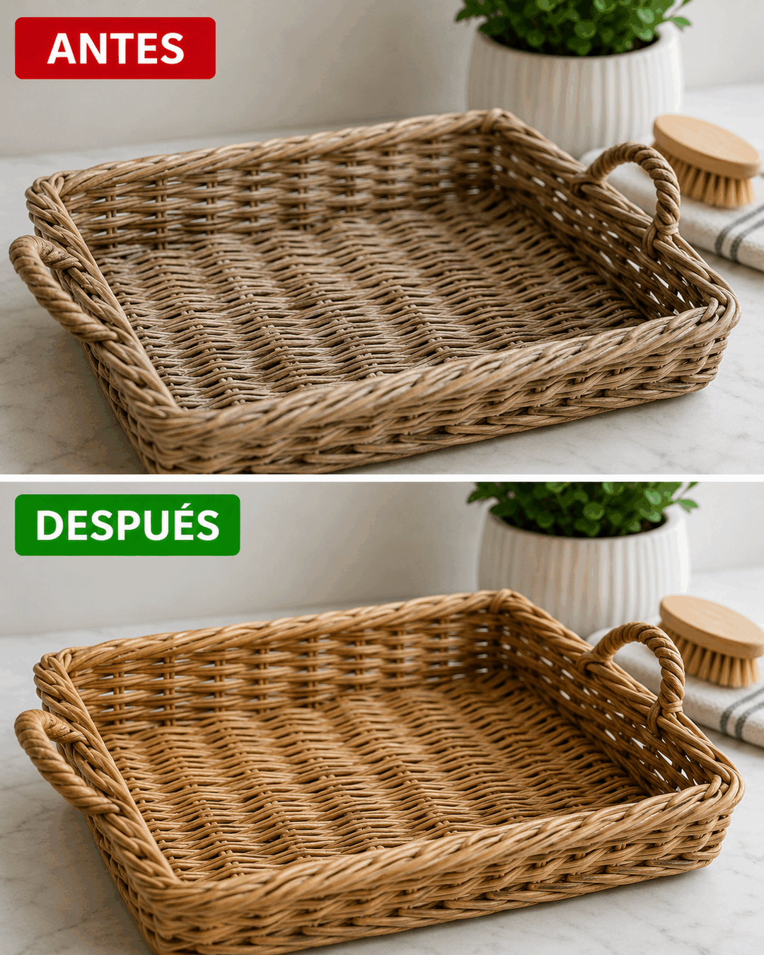 El método de antes para limpiar objetos de mimbre sin empaparlos ni deformarlos
