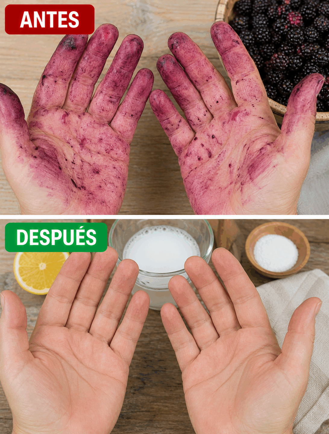 El secreto de las abuelas para quitar manchas de mora de las manos después de recogerlas