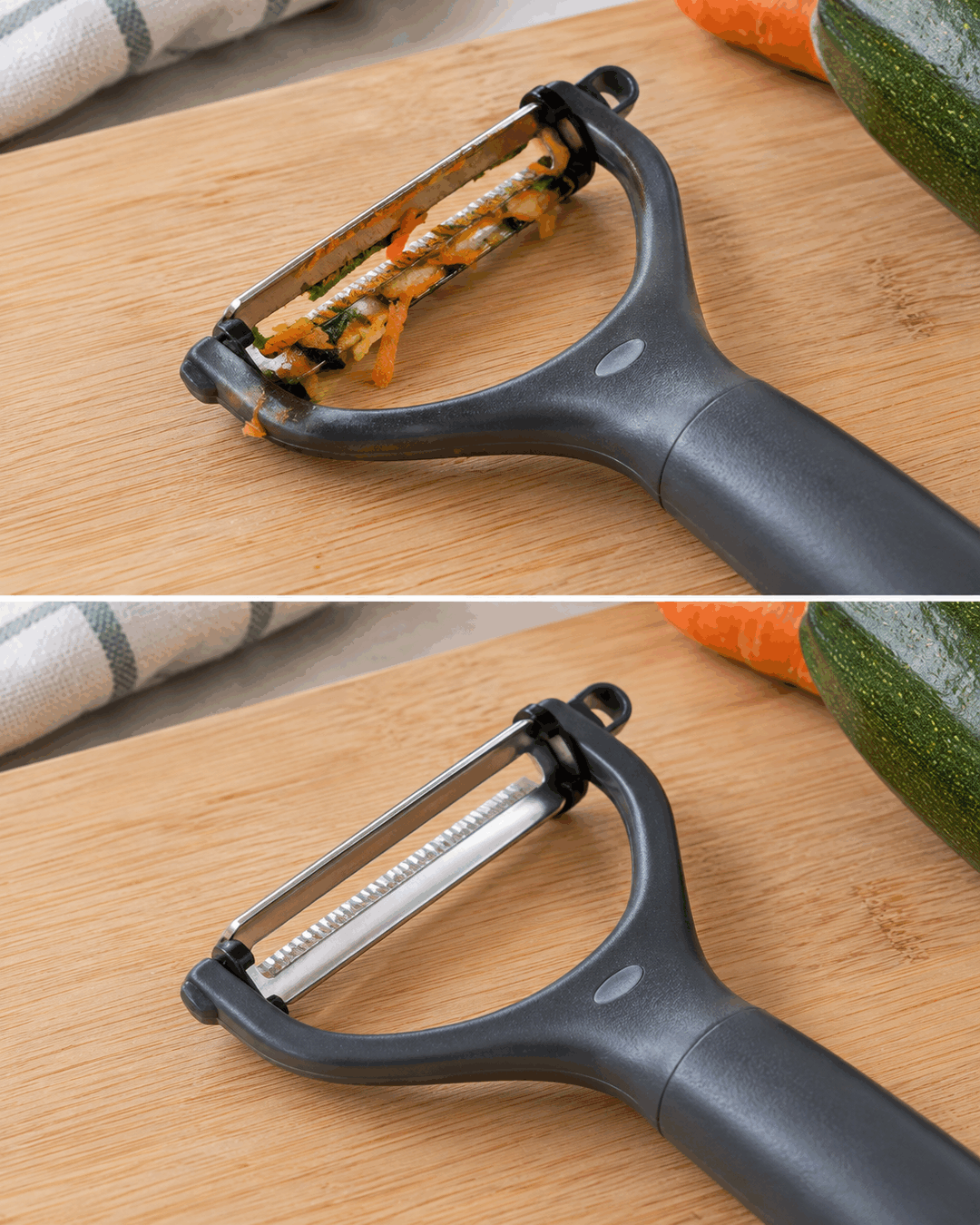 Cómo limpiar un pelador de verduras cuando quedan restos atrapados junto a la cuchilla