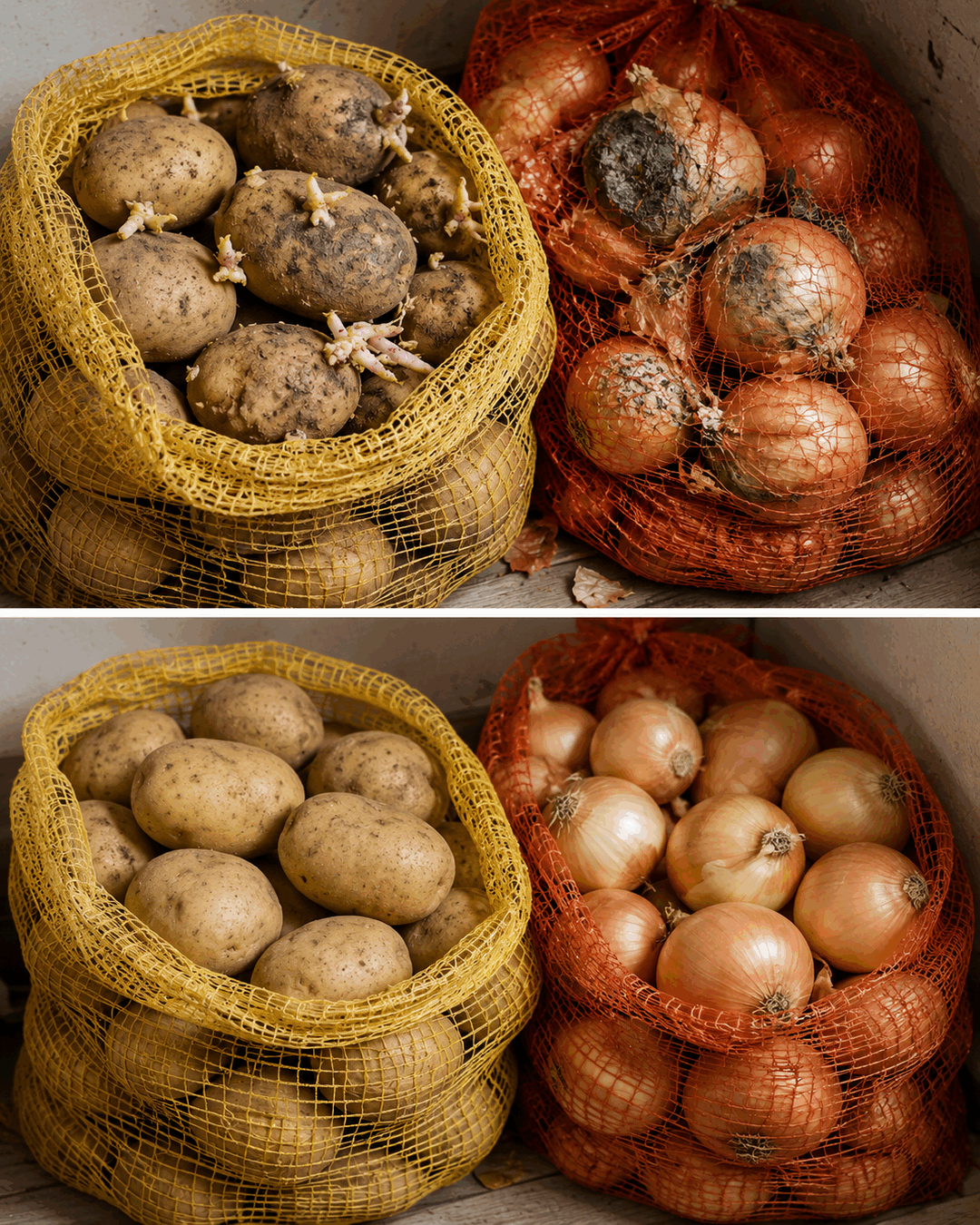 La costumbre de revisar los sacos de patatas y cebollas antes de guardar una nueva compra