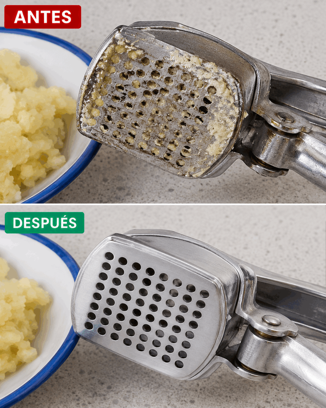 Cómo limpiar un prensador de patatas cuando los restos se secan dentro de los agujeros