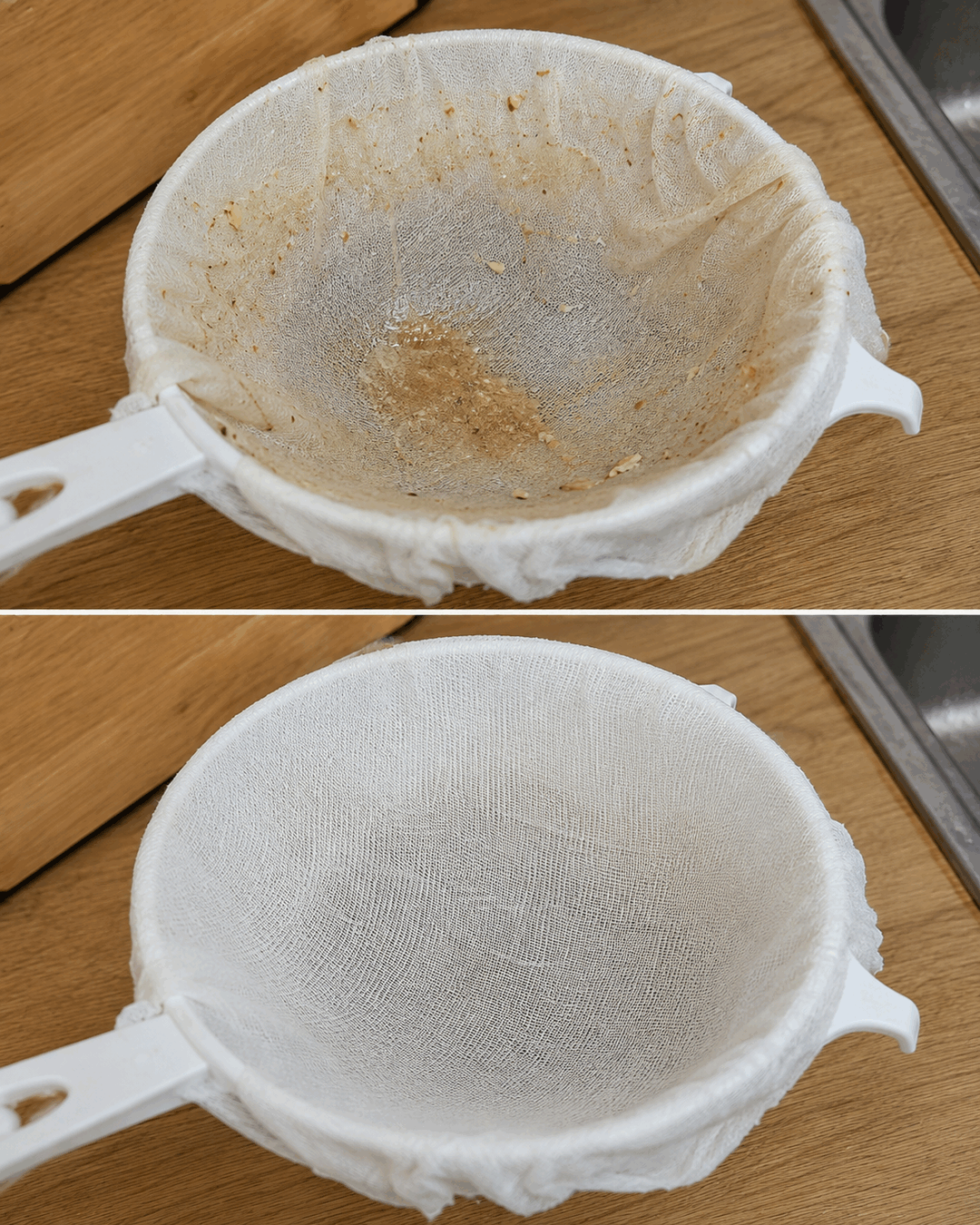 Cómo limpiar un colador de tela después de filtrar alimentos sin dejar restos entre las fibras