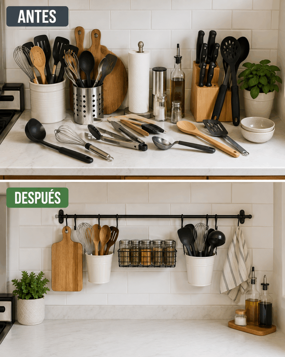 Cómo organizar los utensilios de cocina para liberar espacio en la encimera
