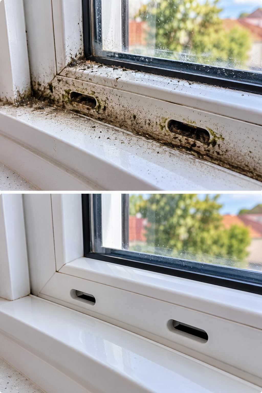¿Los marcos de las ventanas están negros después del verano? No olvides limpiar también los pequeños orificios de drenaje
