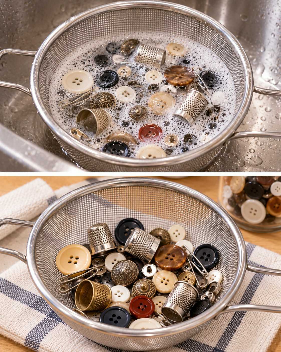 El sencillo truco de antes para limpiar los dedales, botones y pequeños objetos de costura sin perderlos por el desagüe