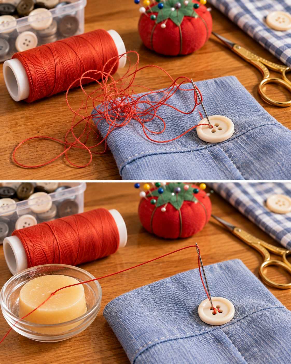 ¿El hilo se enreda cada vez que intentas coser un botón? Este pequeño gesto de antes hacía mucho más fácil la tarea