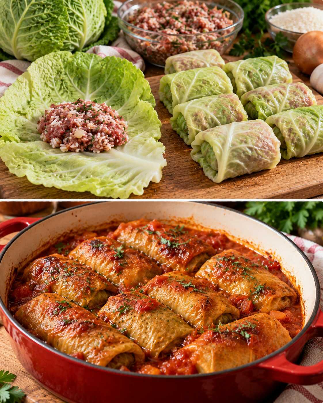 Rollitos de col rellenos de carne y arroz: una receta reconfortante para aprovechar una de las verduras que vuelve con el otoño