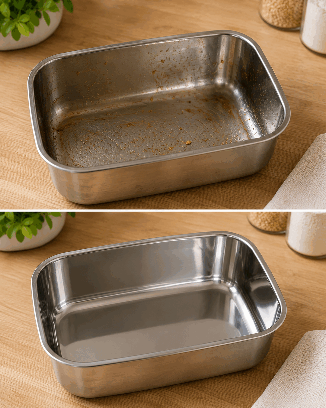 El método para limpiar un recipiente de acero cuando queda olor después de guardar alimentos
