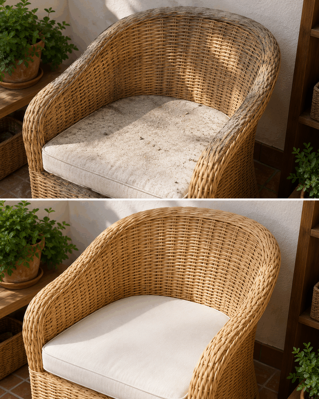 La sencilla costumbre de las abuelas para cuidar los muebles de mimbre sin empaparlos