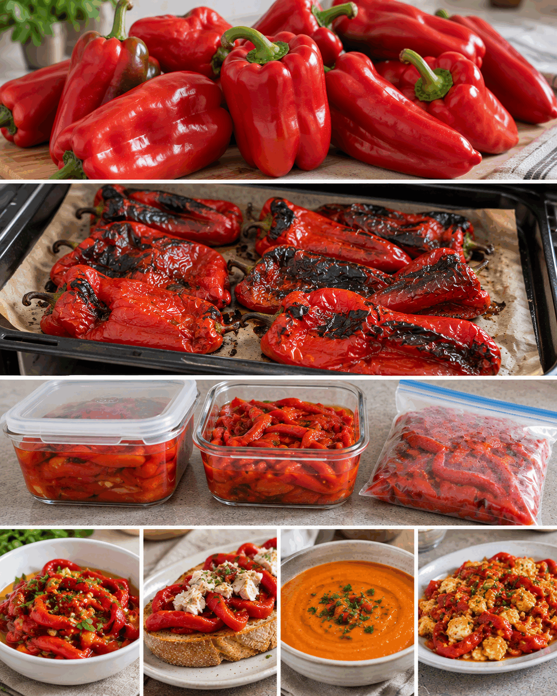 ¿Tienes demasiados pimientos al final del verano? Asarlos de una vez puede darte varias comidas sin cocinar desde cero cada día