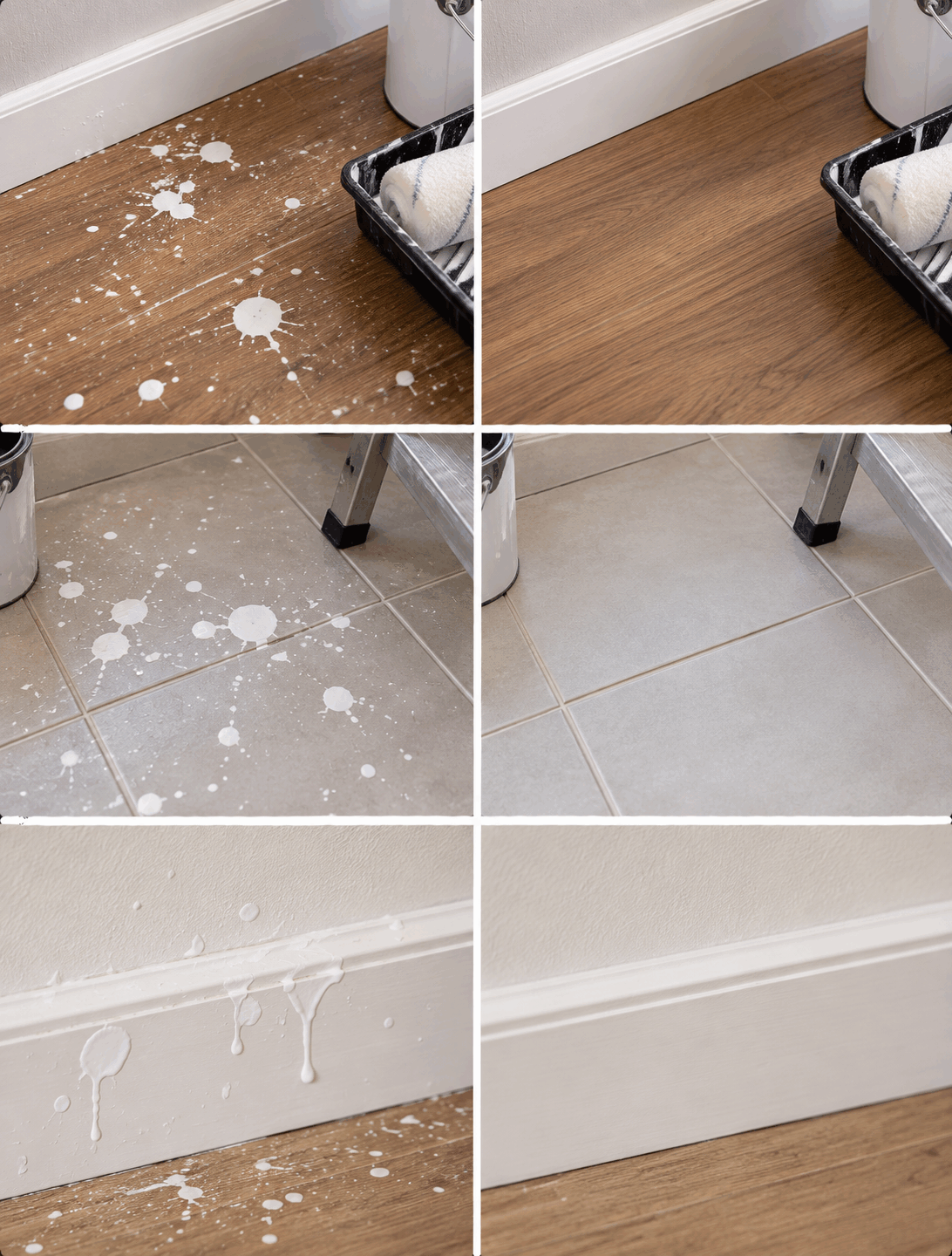 ¿Has terminado de pintar una habitación? No limpies las primeras salpicaduras del suelo de la misma forma en todas las superficies