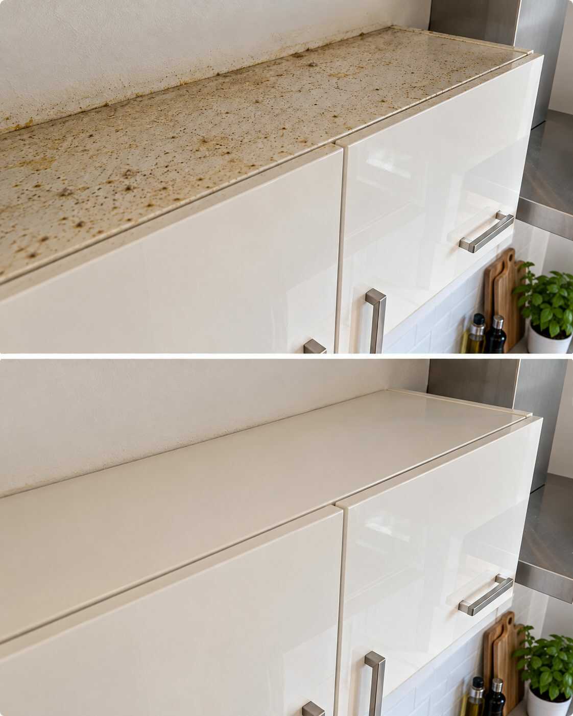 La grasa que se acumula encima de los muebles de cocina: cómo retirarla sin pasar horas frotando