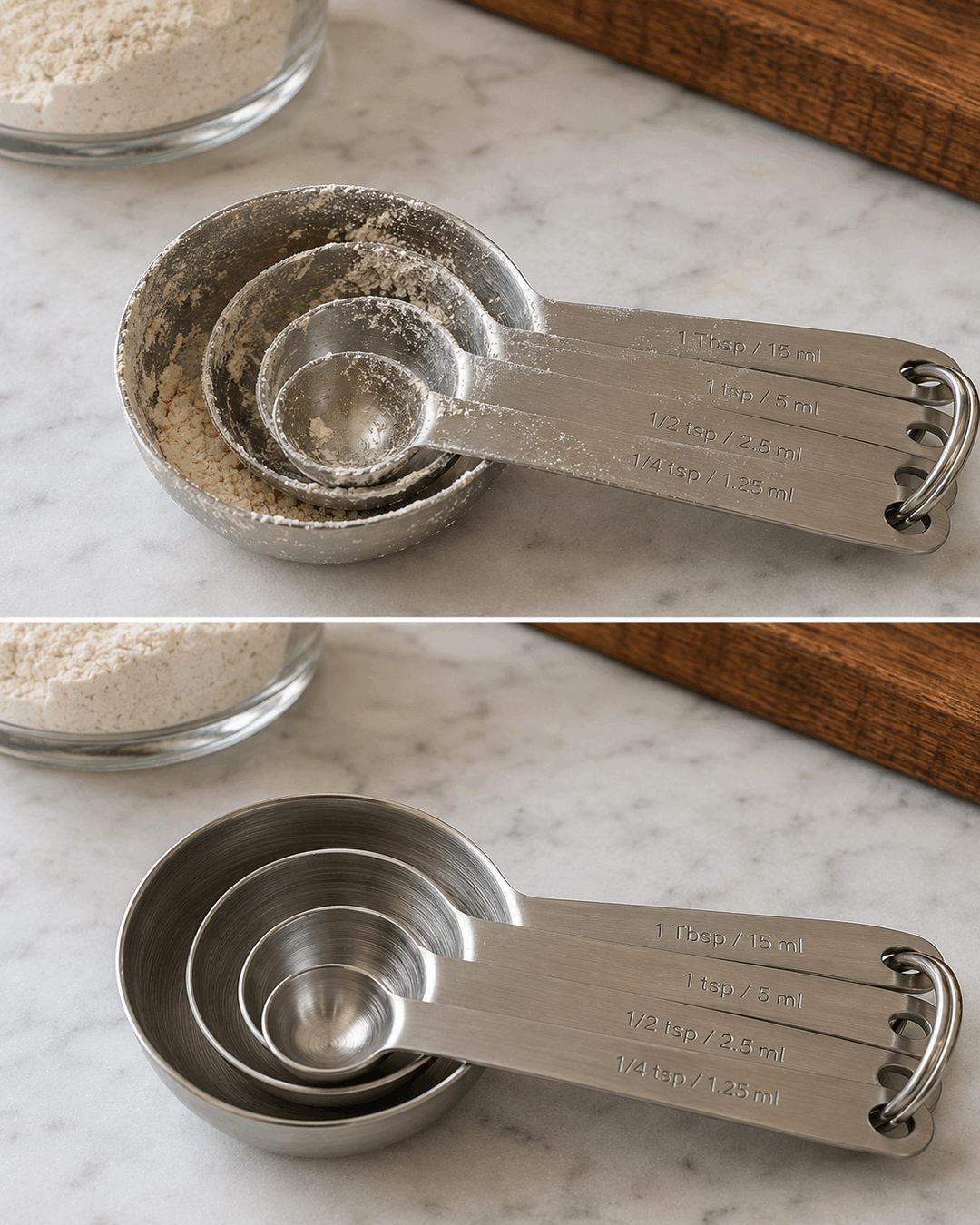 ¿Tu cuchara medidora tiene ingredientes secos pegados? No los rasques con un cuchillo