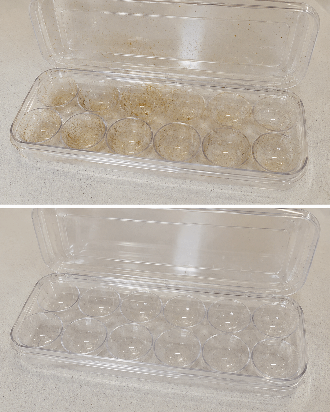¿Tu recipiente para huevos tiene pequeñas manchas? Límpialo antes de colocar una nueva tanda