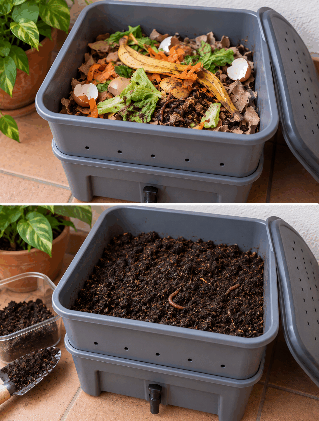 Cómo preparar un pequeño vermicompostador para convertir restos vegetales de la cocina en humus para tus plantas