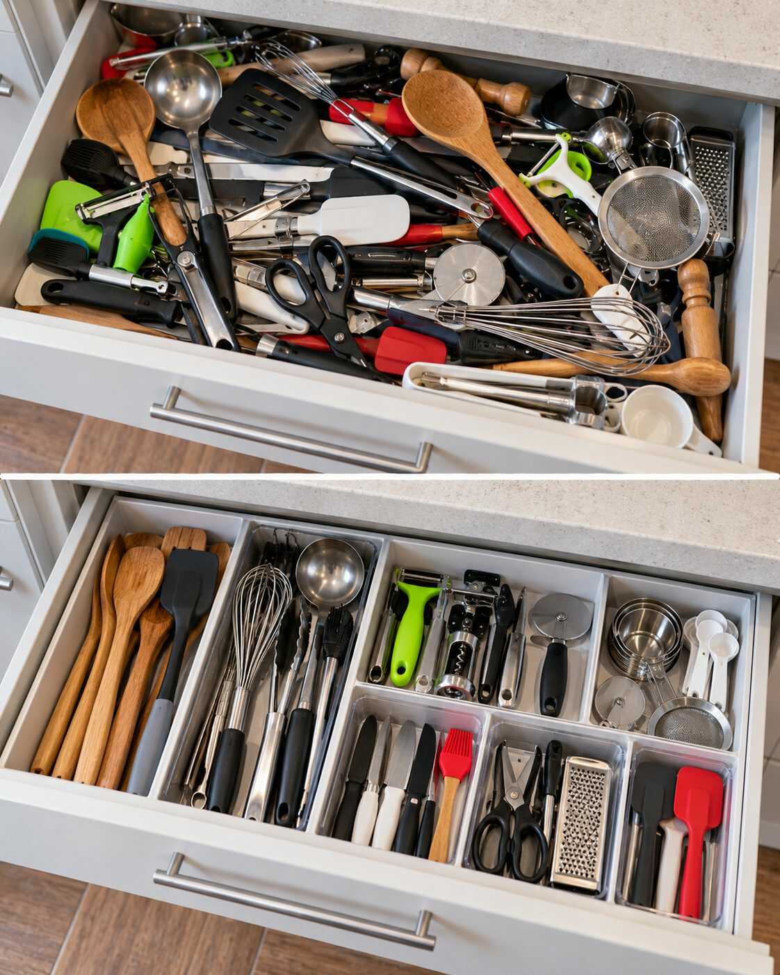 ¿Los cajones de la cocina están llenos de utensilios que nunca encuentras? Prueba a organizarlos por frecuencia de uso