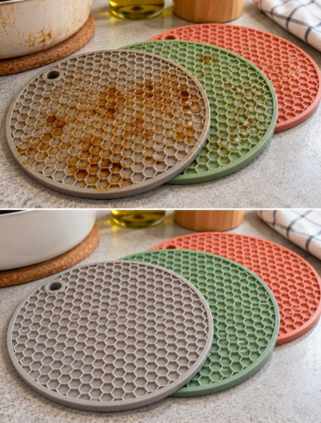 ¿Los salvamanteles de silicona conservan olor a comida después de lavarlos? La grasa puede quedar retenida en sus relieves.