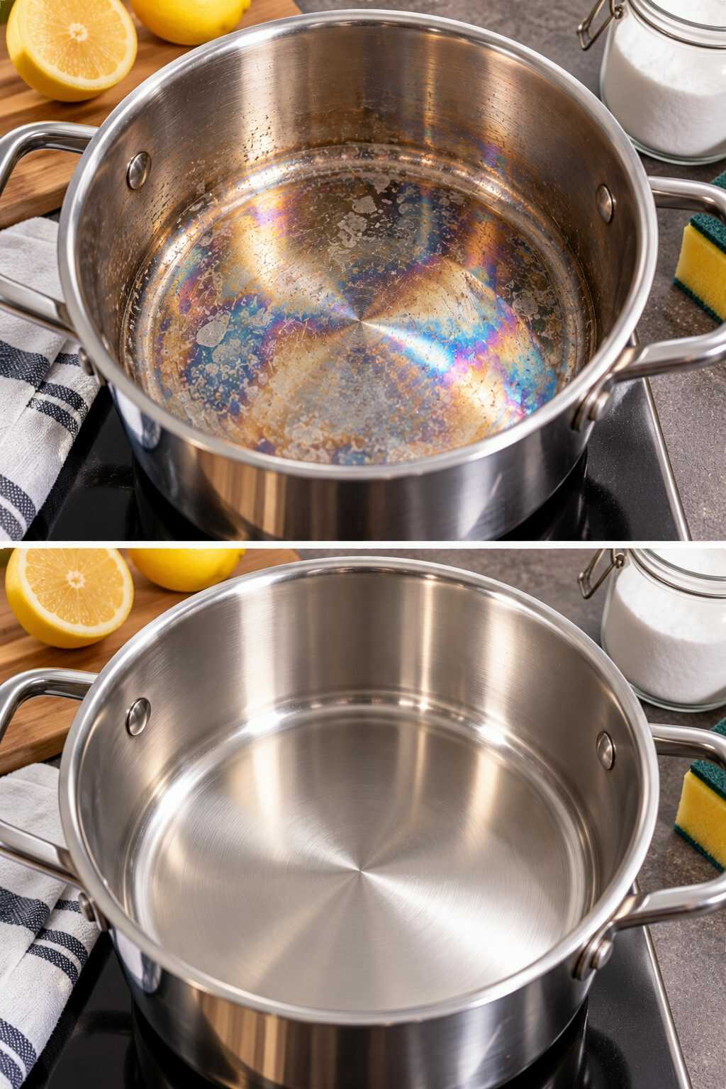 ¿Tus ollas tienen un arcoíris de manchas después de cocinar? El remedio sencillo para recuperar el aspecto del acero sin rayarlo