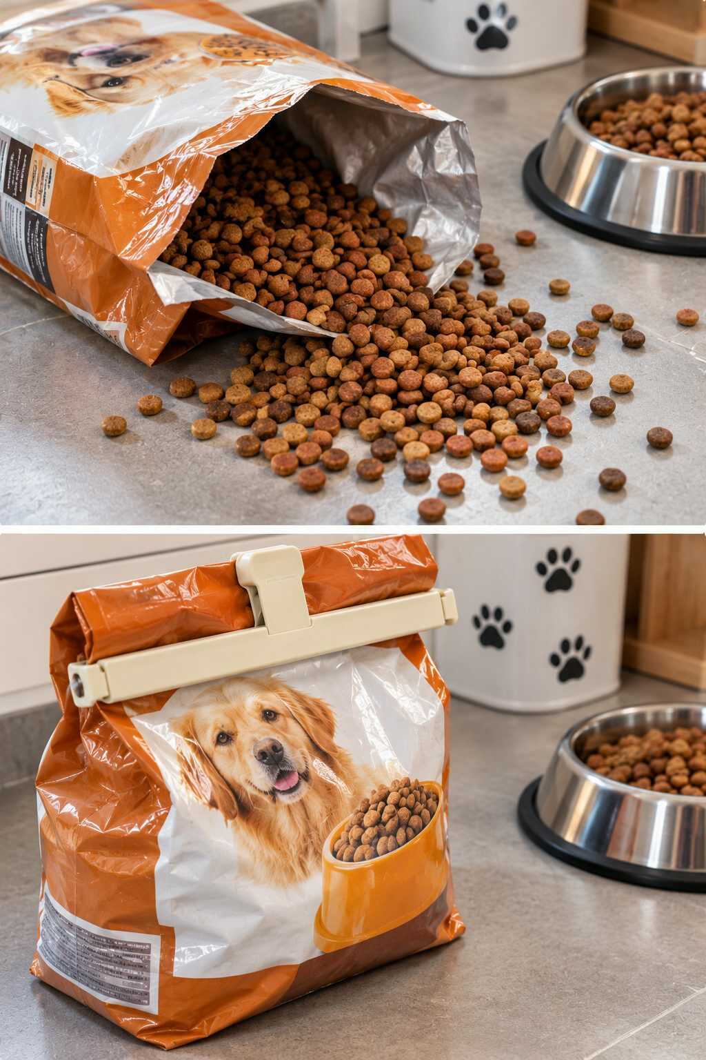 🐾 ¿Las bolsas de alimento para mascotas quedan abiertas y se derraman? Una forma sencilla de cerrarlas puede evitar desperdicios