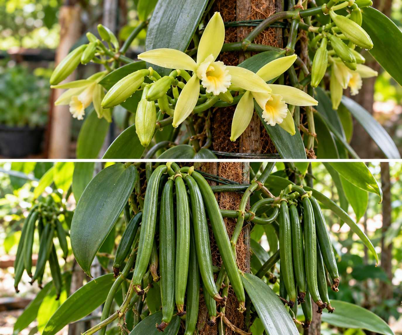 🌿 ¿Quieres cultivar vainilla natural en casa? Esta orquídea trepadora necesita una condición especial para llegar a producir sus famosas vainas