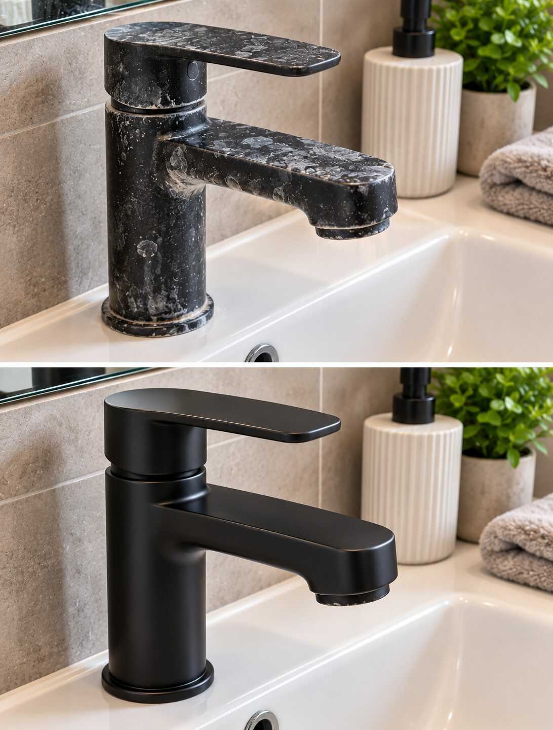 ¿Los grifos negros mate empiezan a mostrar manchas blanquecinas? Aprende a retirar los depósitos minerales sin deteriorar el acabado.