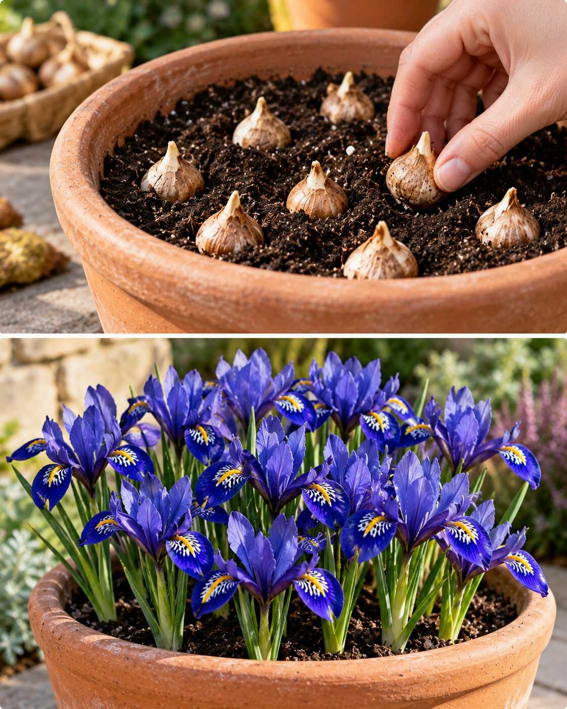 ¿Sueñas con tener una maceta de iris reticulados que abra flores azules intensas cuando todavía hace frío? Descubre cómo plantar sus bulbos en otoño para conseguir una floración sorprendente.