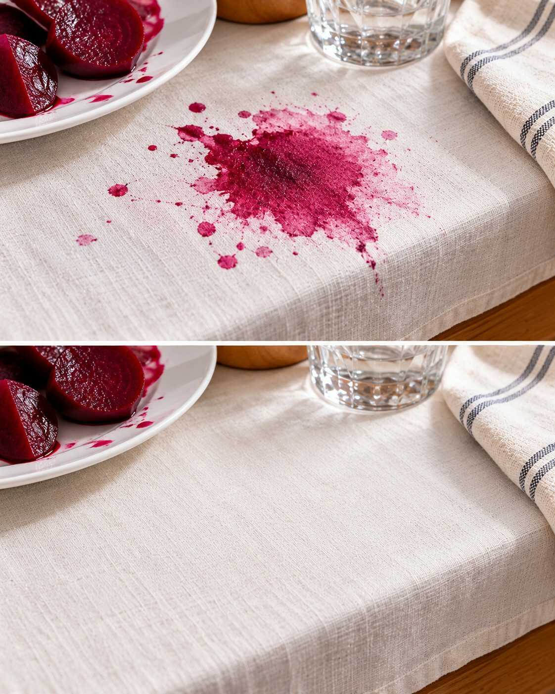 🥗 ¿Una mancha de remolacha dejó tu mantel rosado? Actuar antes de que se seque puede evitar que el color se fije más