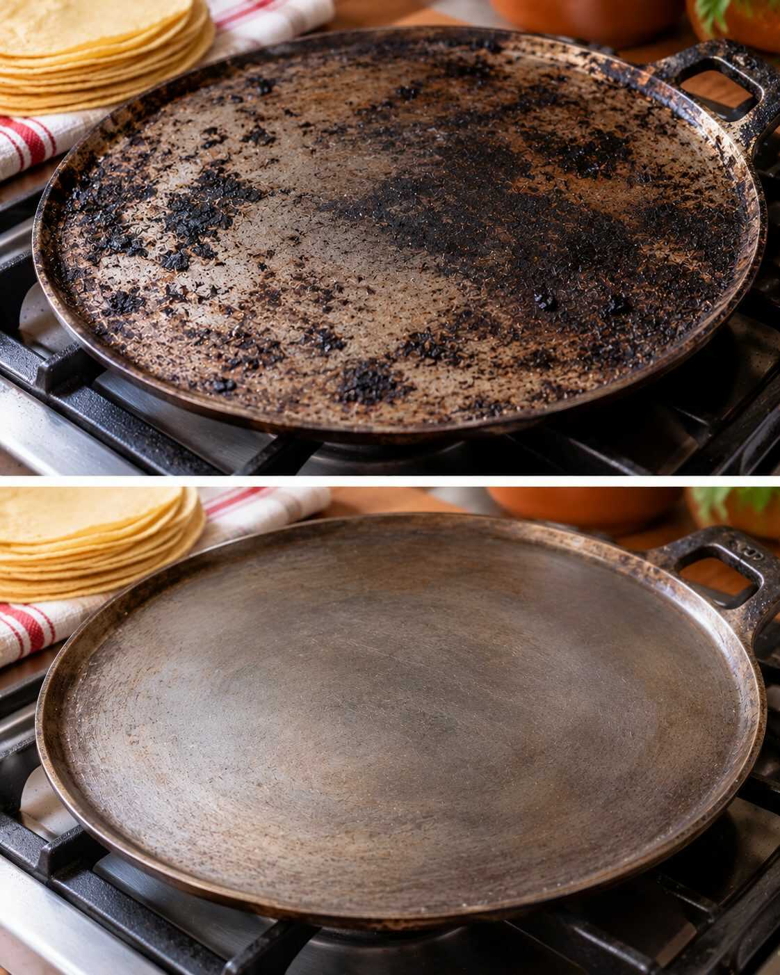¿Tu comal tiene restos negros que pasan a las tortillas? No lo limpies igual que una sartén antiadherente