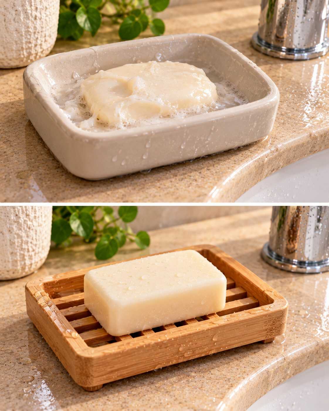 ¿Tu jabón en pastilla se vuelve blando y se consume demasiado rápido? Descubre cómo mejorar el drenaje de la jabonera para que se seque entre usos.