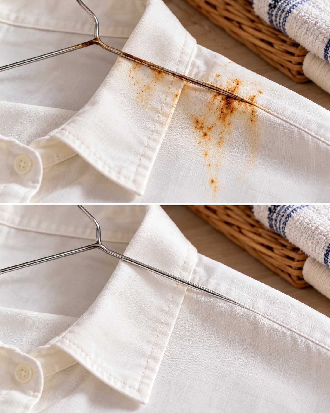 🧺 ¿Una prenda tiene manchas de óxido dejadas por una percha metálica? No uses lejía: puede empeorar el problema