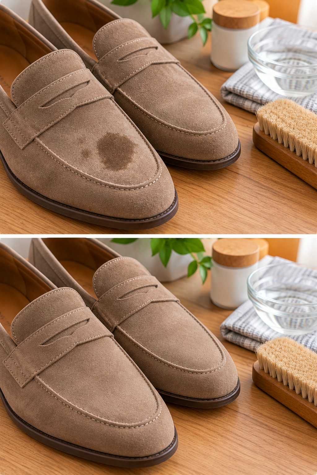 ¿Tus zapatos de ante tienen una marca seca? Mojar toda la superficie puede convertir una pequeña mancha en un problema mayor