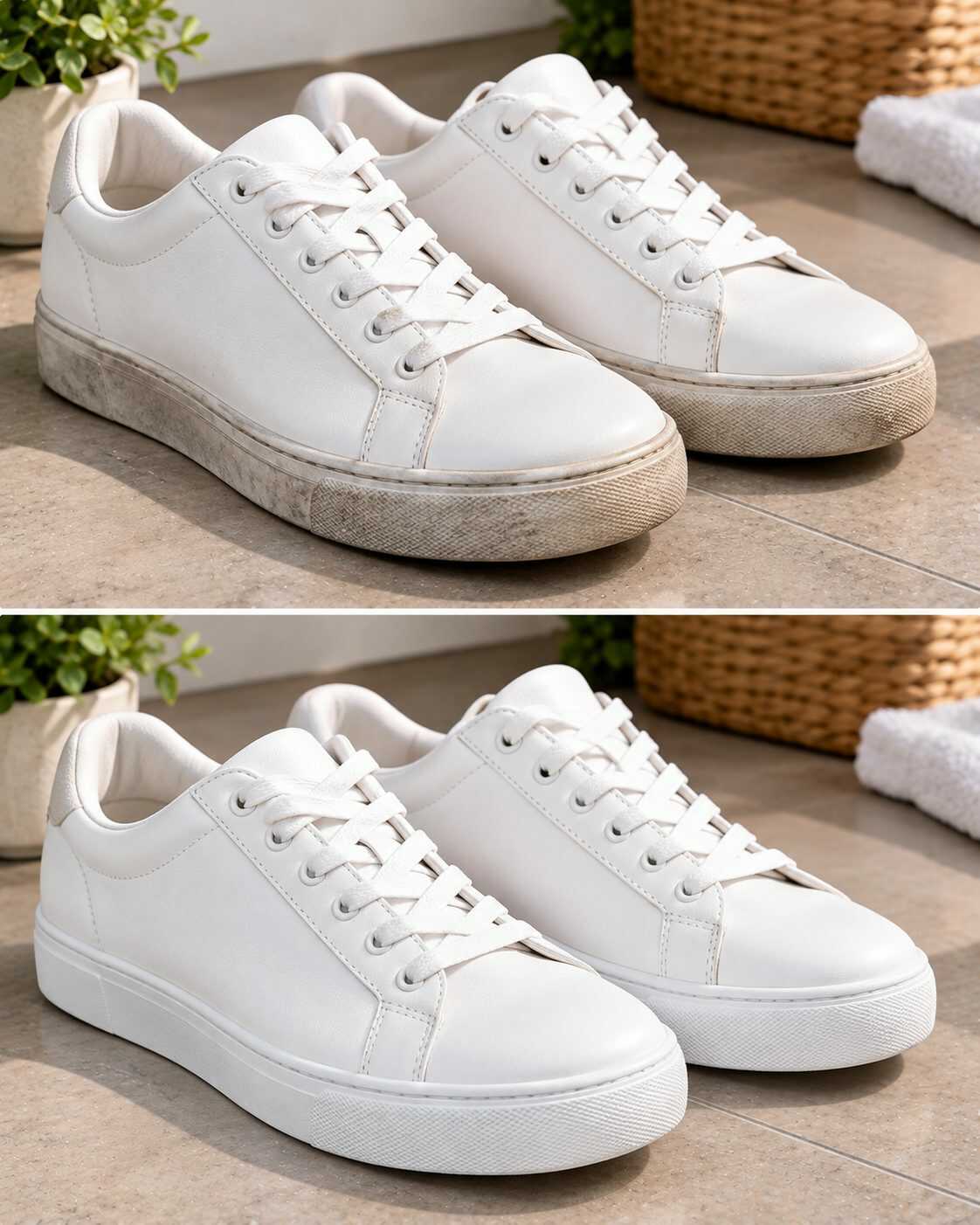 👟 ¿Las suelas blancas de tus zapatos están grises aunque la parte superior esté impecable? Límpialas por separado para recuperar el contraste