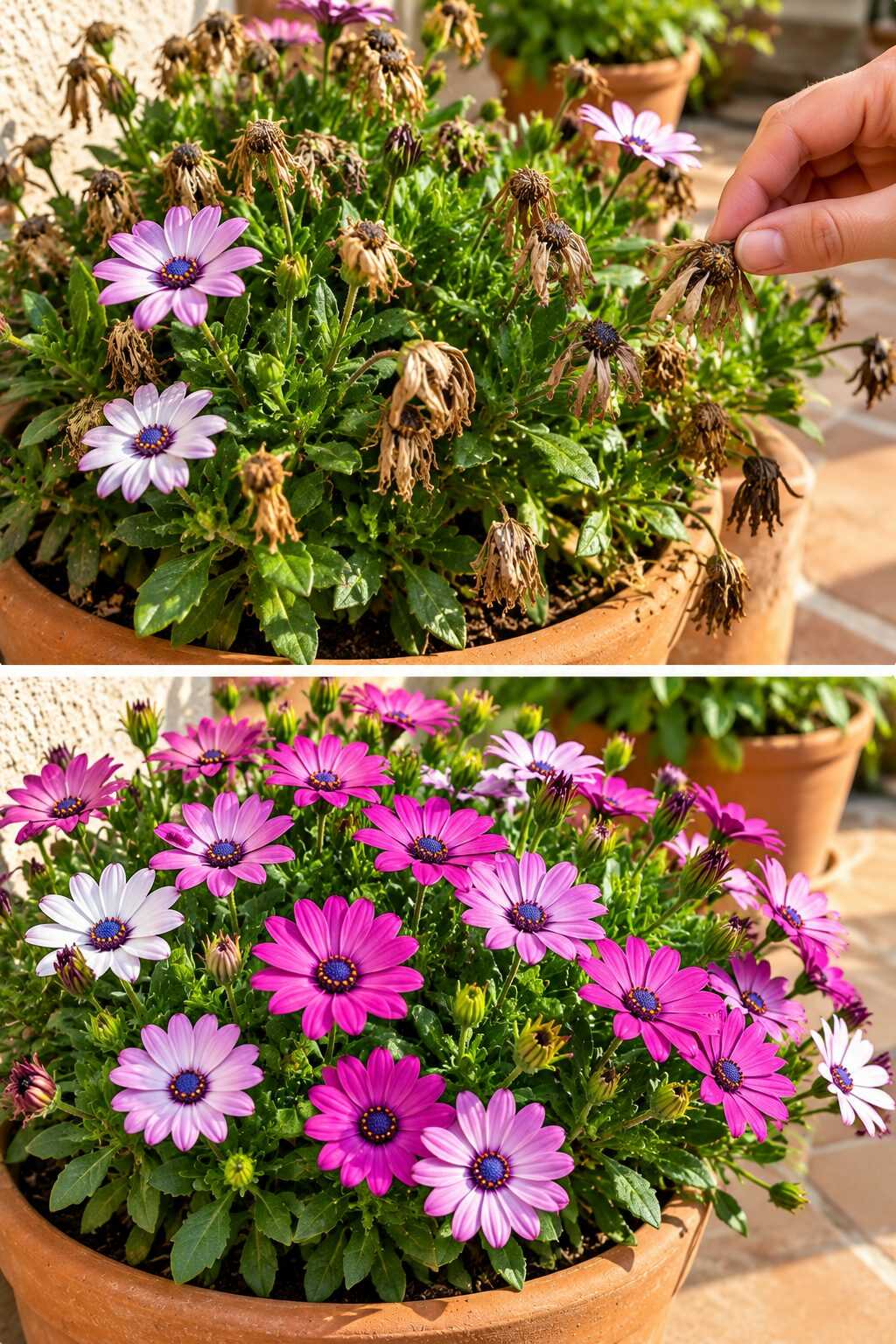 🌼 ¿Quieres margaritas africanas cubiertas de flores durante meses? Este pequeño cuidado evita que la planta gaste energía en flores marchitas