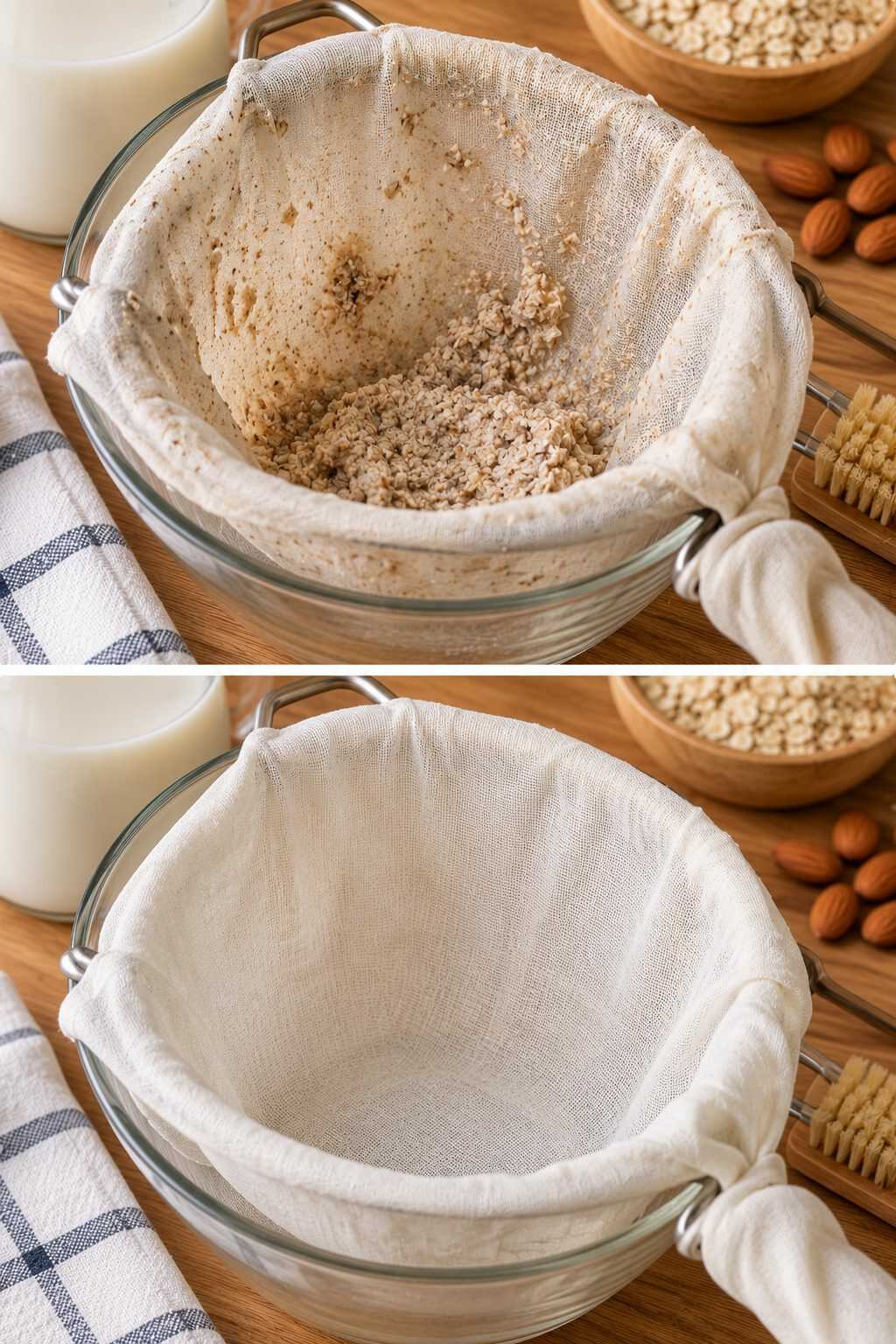 🥛 ¿Tu colador de tela para preparar bebidas vegetales conserva residuos entre las fibras? Enjuagarlo solamente puede no ser suficiente